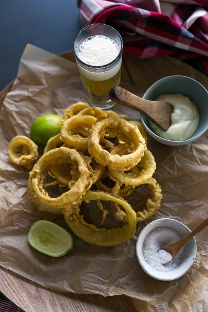 Fried onion rings with fresh Scenic Rim onions